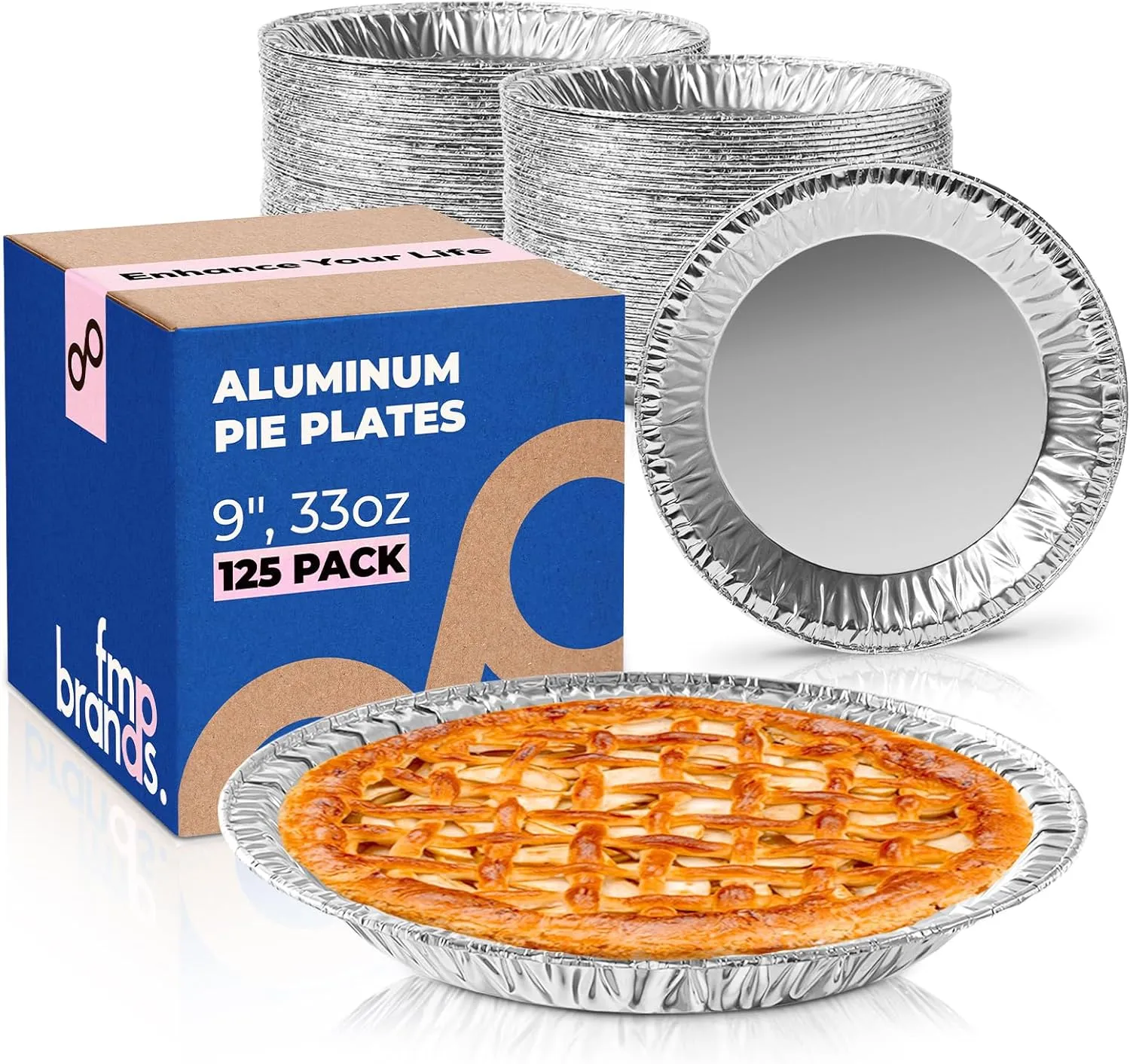 Fit Meal Prep 125 Pack 9 inch Pie Pan - Aluminum Foil Pie Plate for Baking, Deep Disposable Pie Pan, Heavy Duty Food Container for Pudding, Desserts, Quiche Pies and Tarts