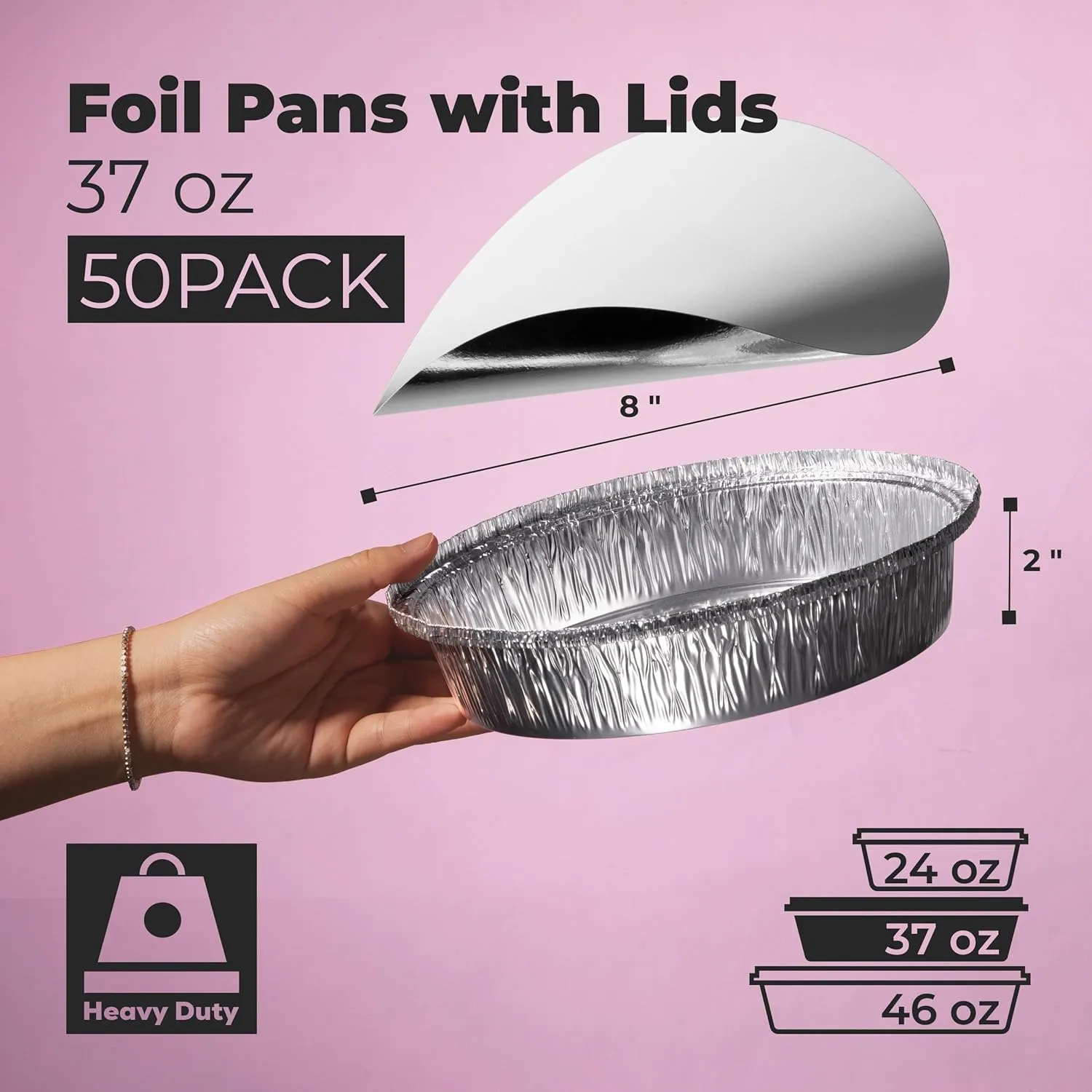 Fit Meal Prep 50 Pack 8” Round Aluminum Foil Pans with Lids, 8 inch Take Out Containers with Cardboard Covers for Freshness, Heavy Duty Disposable Baking Pie Pan for Cooking, Freezer & Oven Safe
