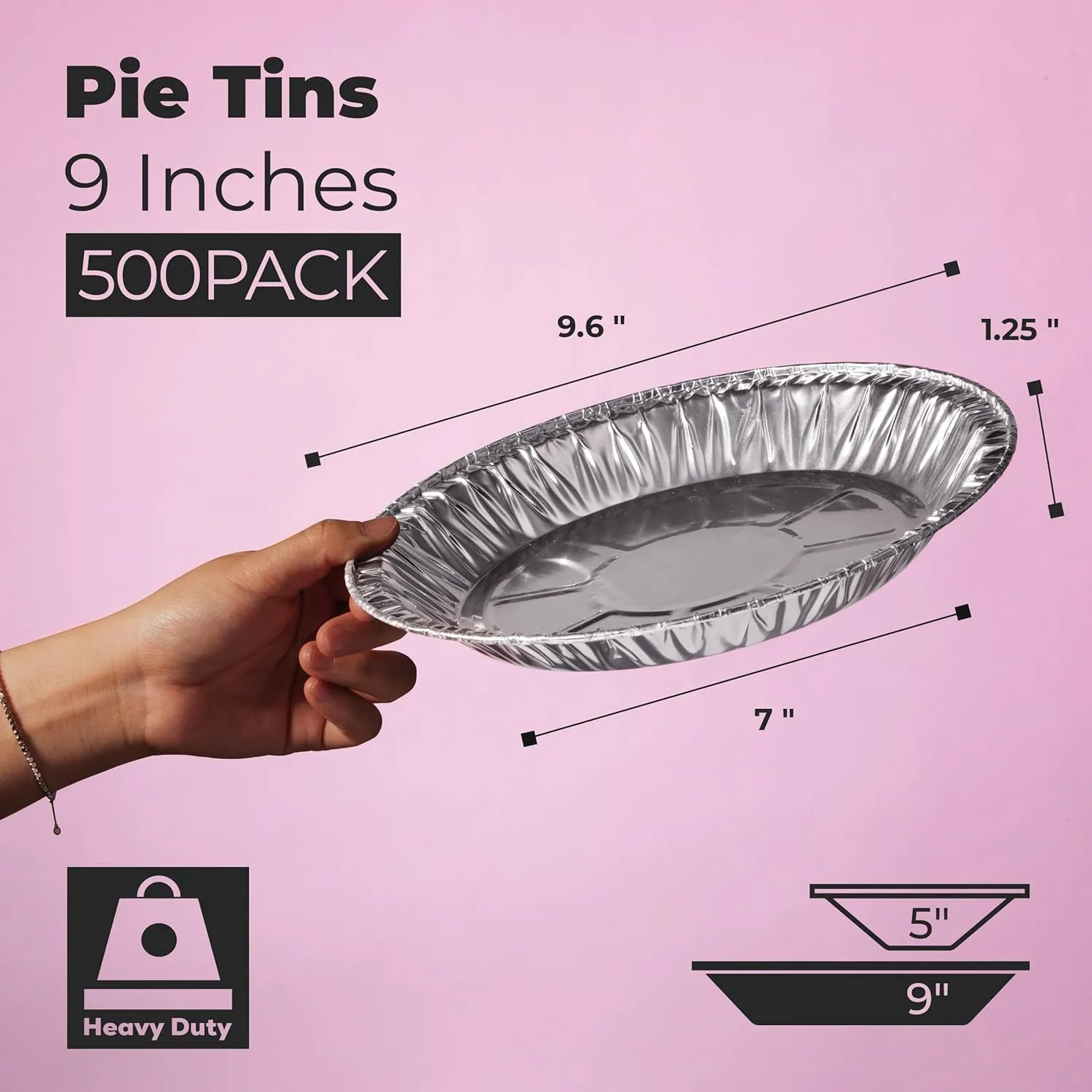 Fit Meal Prep 500 Pack 9 inch Pie Pan - Aluminum Foil Pie Plate for Baking, Deep Disposable Pie Pan, Heavy Duty Food Container for Pudding, Desserts, Quiche Pies and Tarts