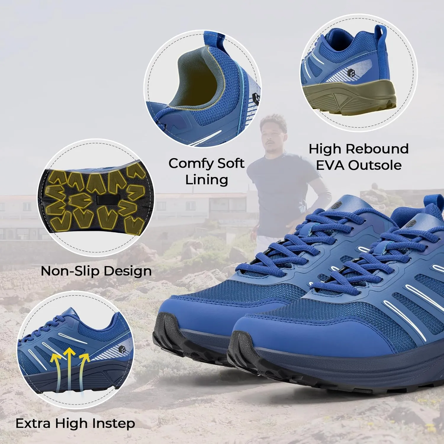 FitVille Extra Wide Sneakers for Men with Wide Toe Box Lightweight Running Shoes for Diabetic Men, Flat Feet, Heel Pain & Plantar Fasciitis Relief