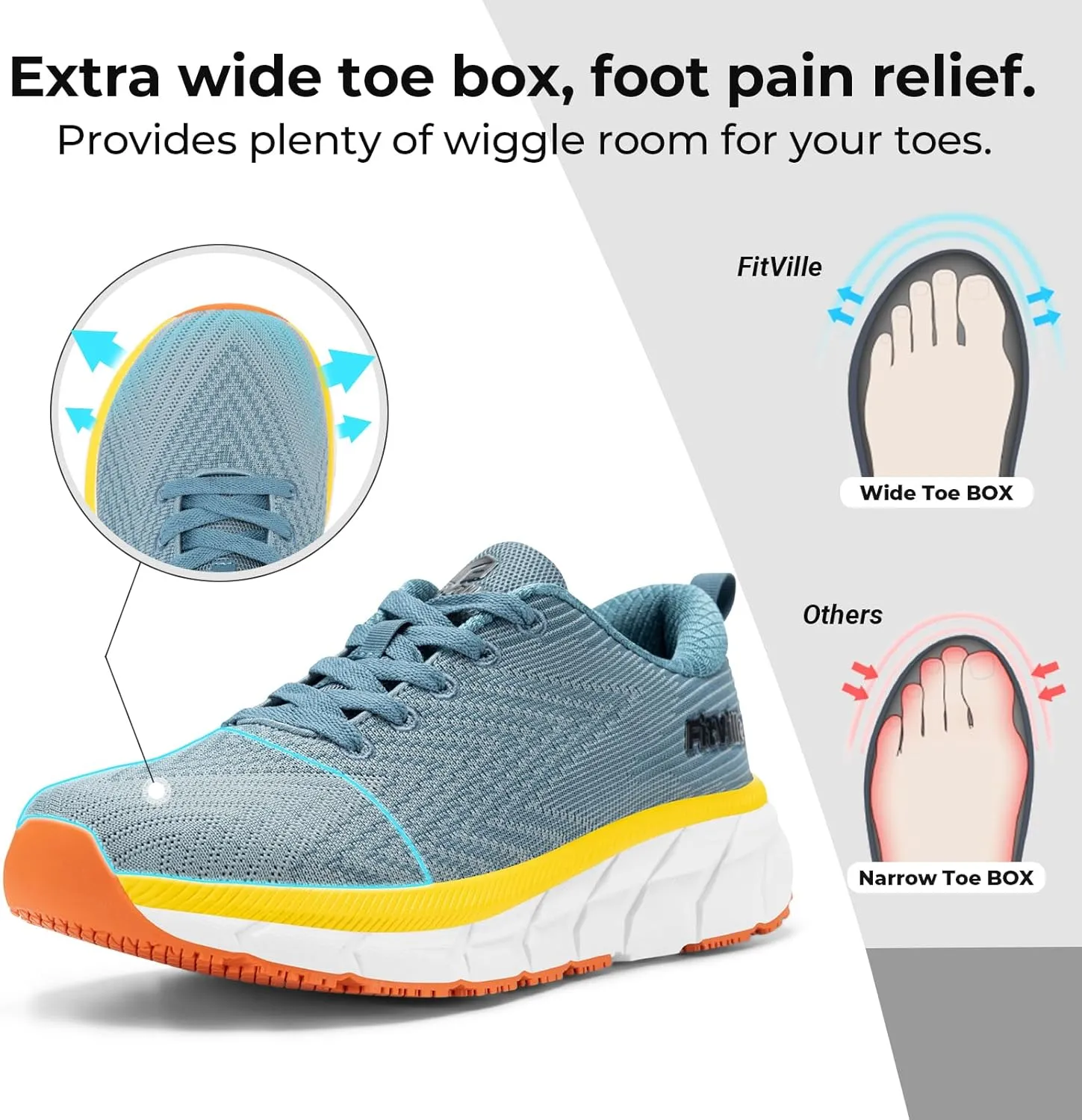 FitVille Wide Walking Shoes for Men Comfortable Lightweight Running Wide Toe Box Shoes for Men Non Slip Cushioned