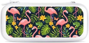 Flamingos Monstera Small Yellow Flower Hard Shell Travel Case with Rope 15 Game Card Pockets Compatible with Switch Protective