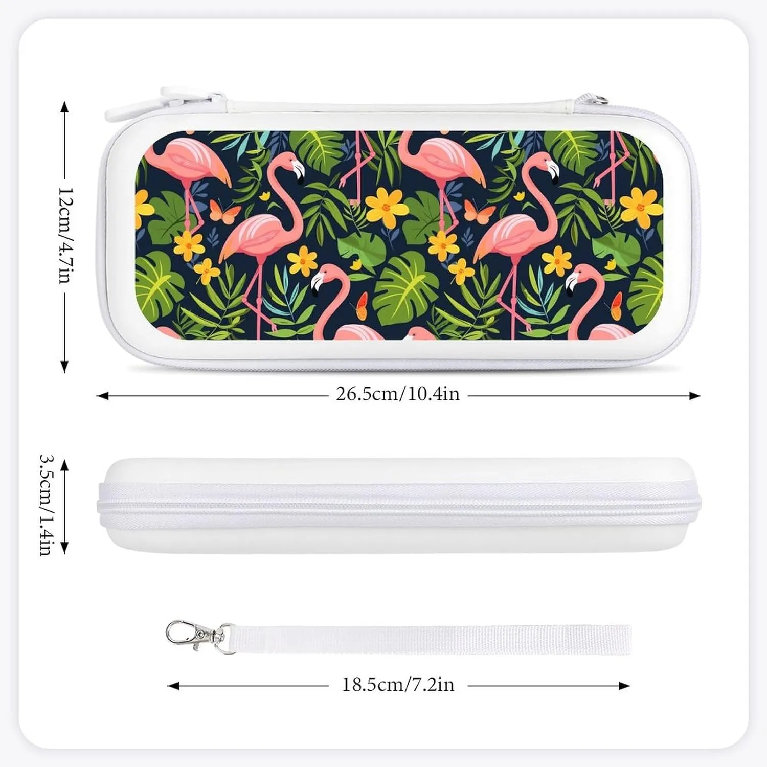 Flamingos Monstera Small Yellow Flower Hard Shell Travel Case with Rope 15 Game Card Pockets Compatible with Switch Protective