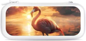Flamingos Unicorm Flamnicorn at Sunrise Hard Shell Travel Case with Rope 15 Game Card Pockets Compatible with Switch Protective