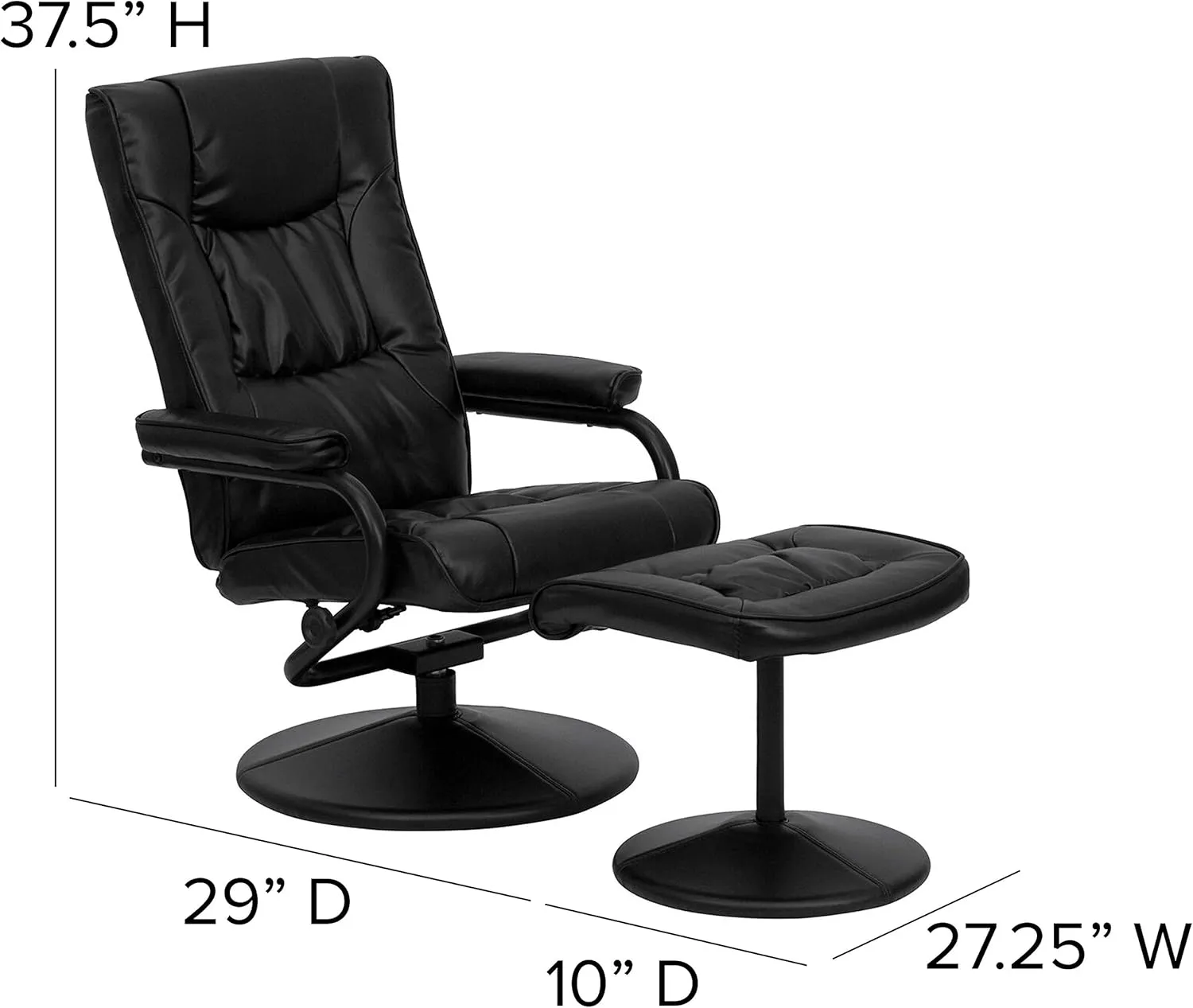 Flash Furniture Rachel Contemporary Multi-Position LeatherSoft Recliner Chair with Ottoman, 360-Degree Swivel Recliner Chair and Ottoman Set, Black