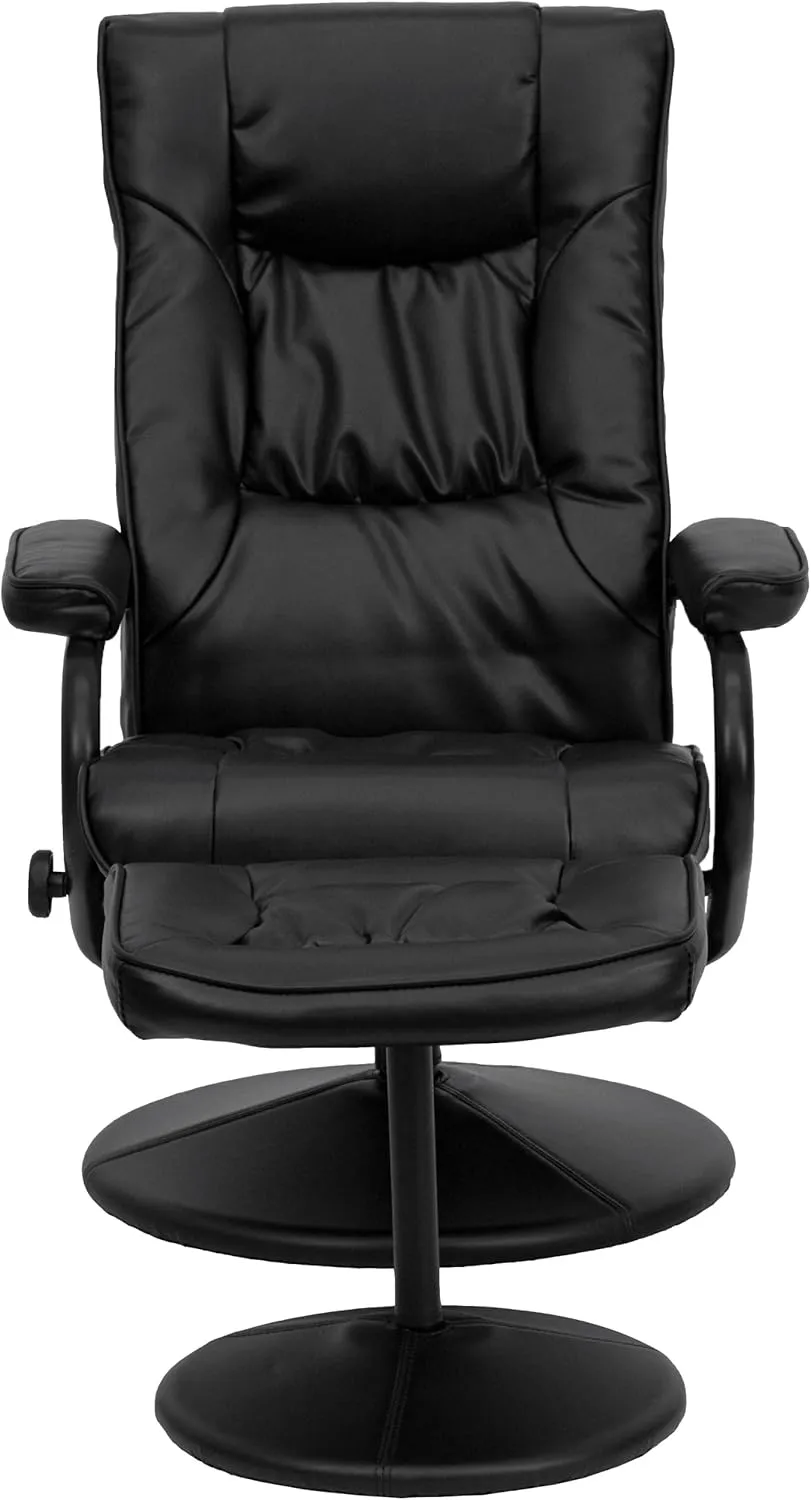 Flash Furniture Rachel Contemporary Multi-Position LeatherSoft Recliner Chair with Ottoman, 360-Degree Swivel Recliner Chair and Ottoman Set, Black
