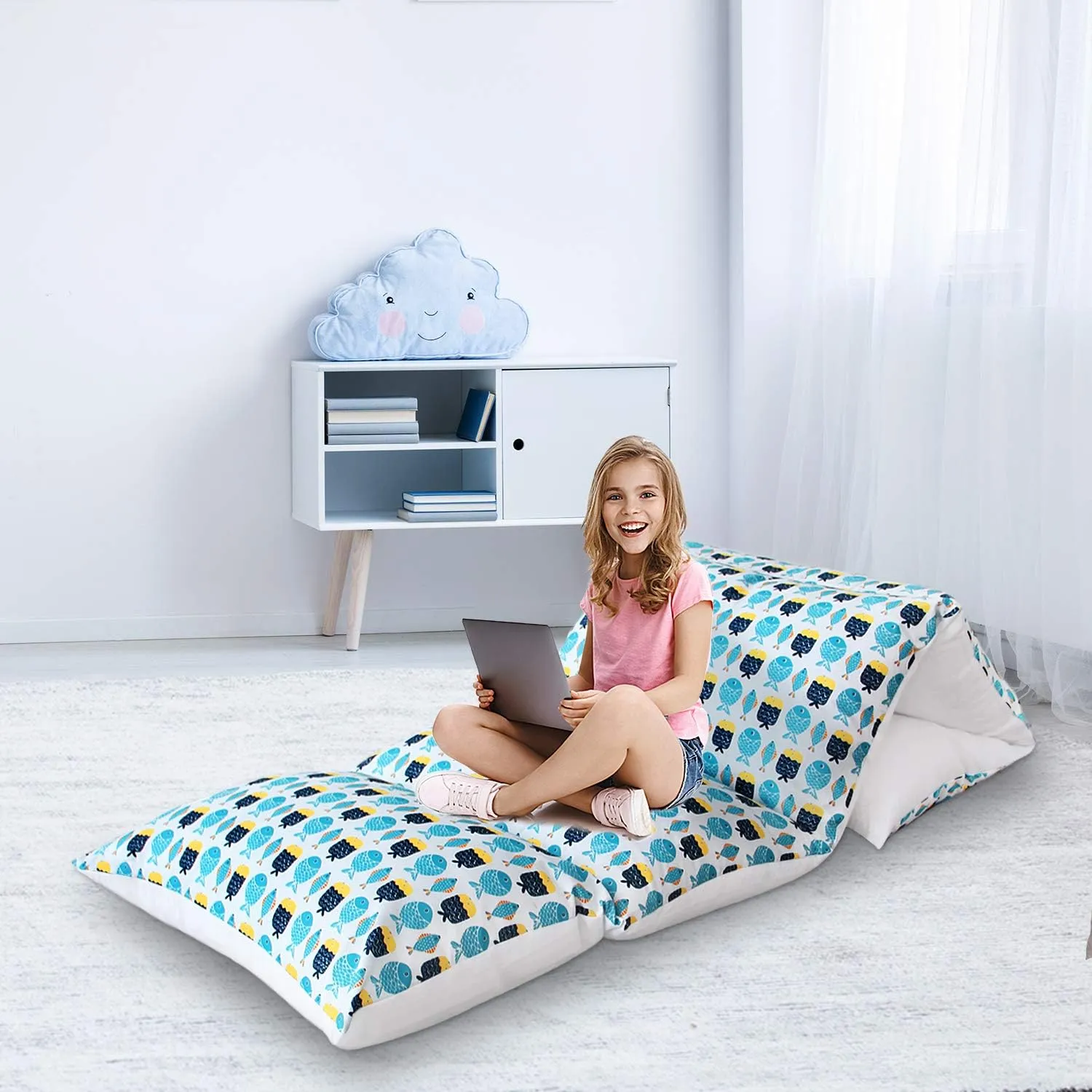 Floor Lounger Cover Non-Slip & Super Soft Floor Sofa Pillow Bed Cover, Great Choice for Kids or Adults Perfect for Slumber Party, Fish Queen (Pillow Not Included)