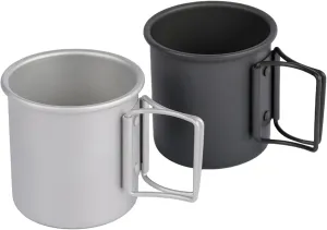 FNSK 2 PCS Camping Mug, Titanium Drinking Cup with Foldable Handle Tourist Tableware Picnic Utensils Outdoor Kitchen Equipment Travel Cooking Set Cookware Hiking