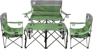 Folding Camping Chair Set of 4, Portable Collapsible Conversation Set w/1 Sofa, 2 Single Chairs, 1 Table for Family Patio, Outdoor Travel, Beach(Green)