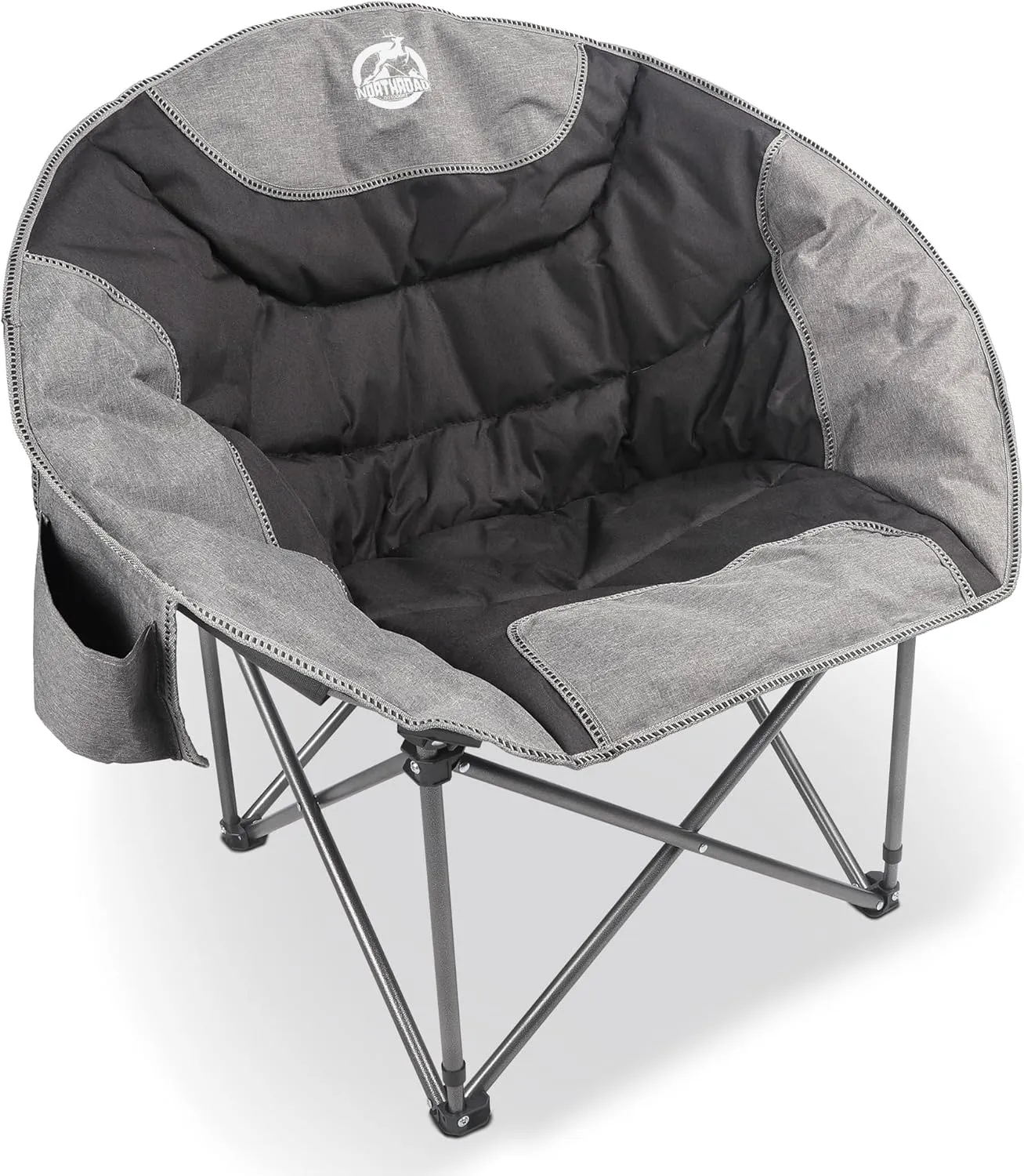 Folding Compact Camping Moon Chair, Outdoor Padded Saucer Round Chair w/Cup Holder Supports up to 300 lbs for Beach Hiking Fishing Picnic Lawn,Black