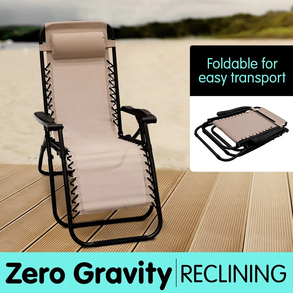 Folding Deck Reclining Camping - Outdoor Beige Lounge Wallaroo Beach Gravity Full-featured range Chair Massive discount Sun Zero