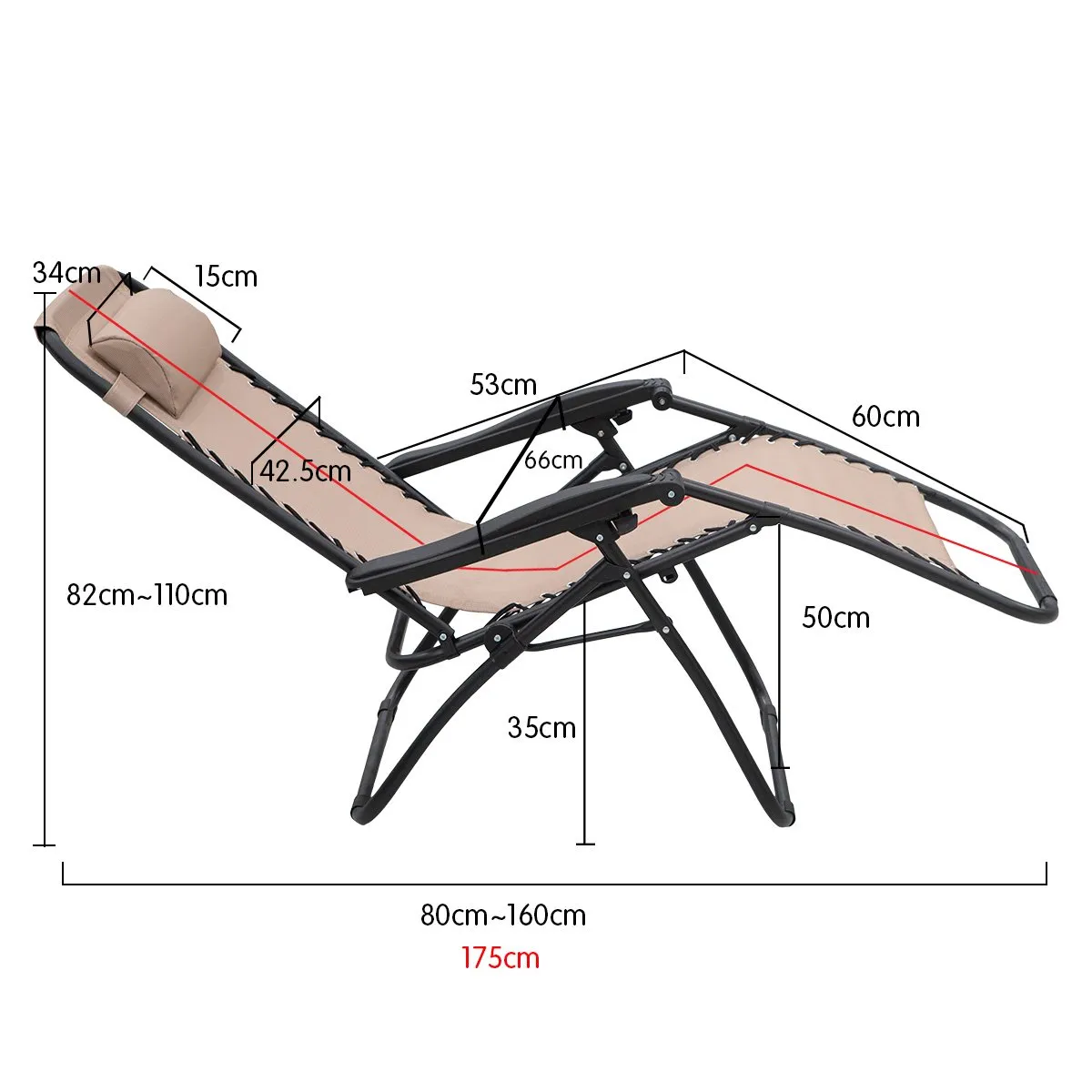 Folding Deck Reclining Camping - Outdoor Beige Lounge Wallaroo Beach Gravity Full-featured range Chair Massive discount Sun Zero