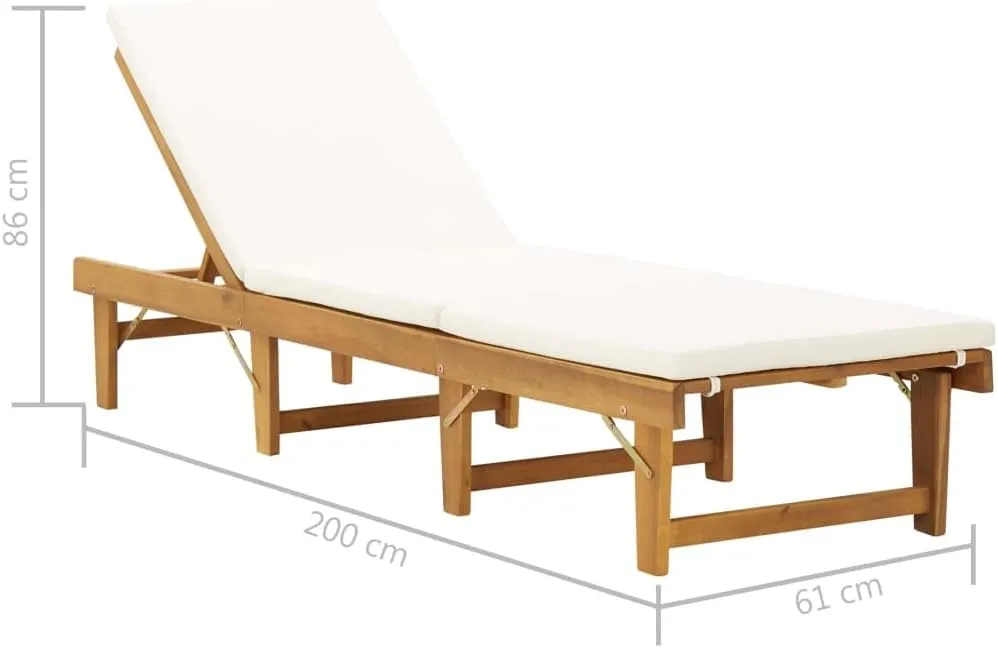 Folding Sun Lounger with Cushion Solid Acacia Woodpatio Camping Chairs Tanning Chair Recliner Suitable for Garden Courtyard