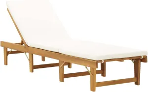 Folding Sun Lounger with Cushion Solid Acacia Woodpatio Camping Chairs Tanning Chair Recliner Suitable for Garden Courtyard