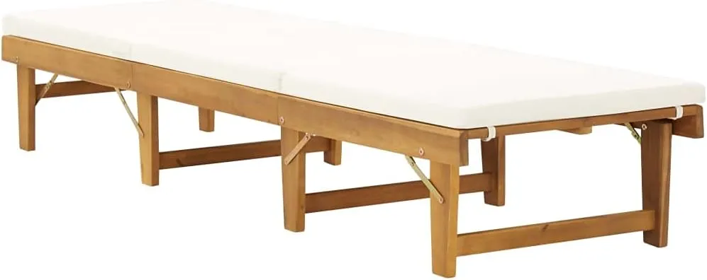 Folding Sun Lounger with Cushion Solid Acacia Woodpatio Camping Chairs Tanning Chair Recliner Suitable for Garden Courtyard