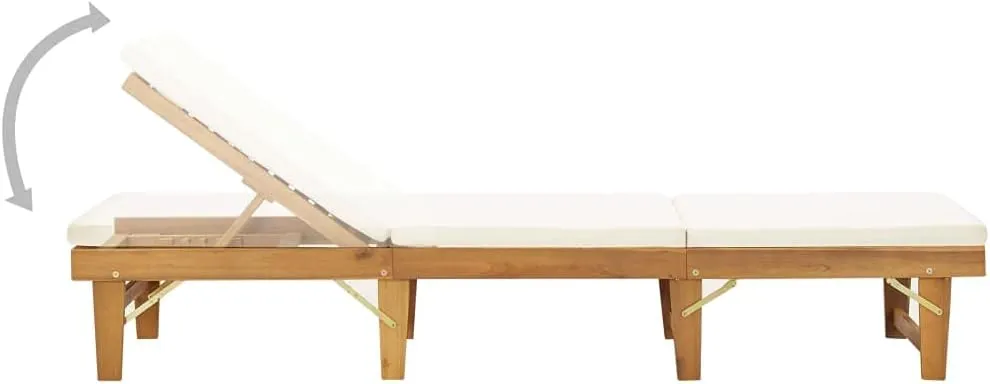 Folding Sun Lounger with Cushion Solid Acacia Woodpatio Camping Chairs Tanning Chair Recliner Suitable for Garden Courtyard