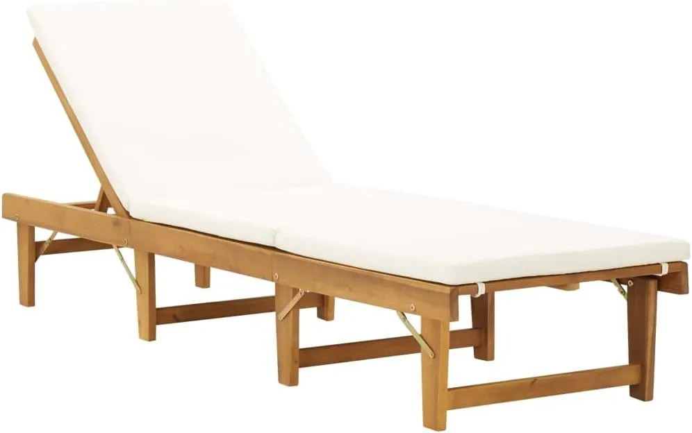 Folding Sun Lounger with Cushion Solid Acacia Woodpatio Camping Chairs Tanning Chair Recliner Suitable for Garden Courtyard