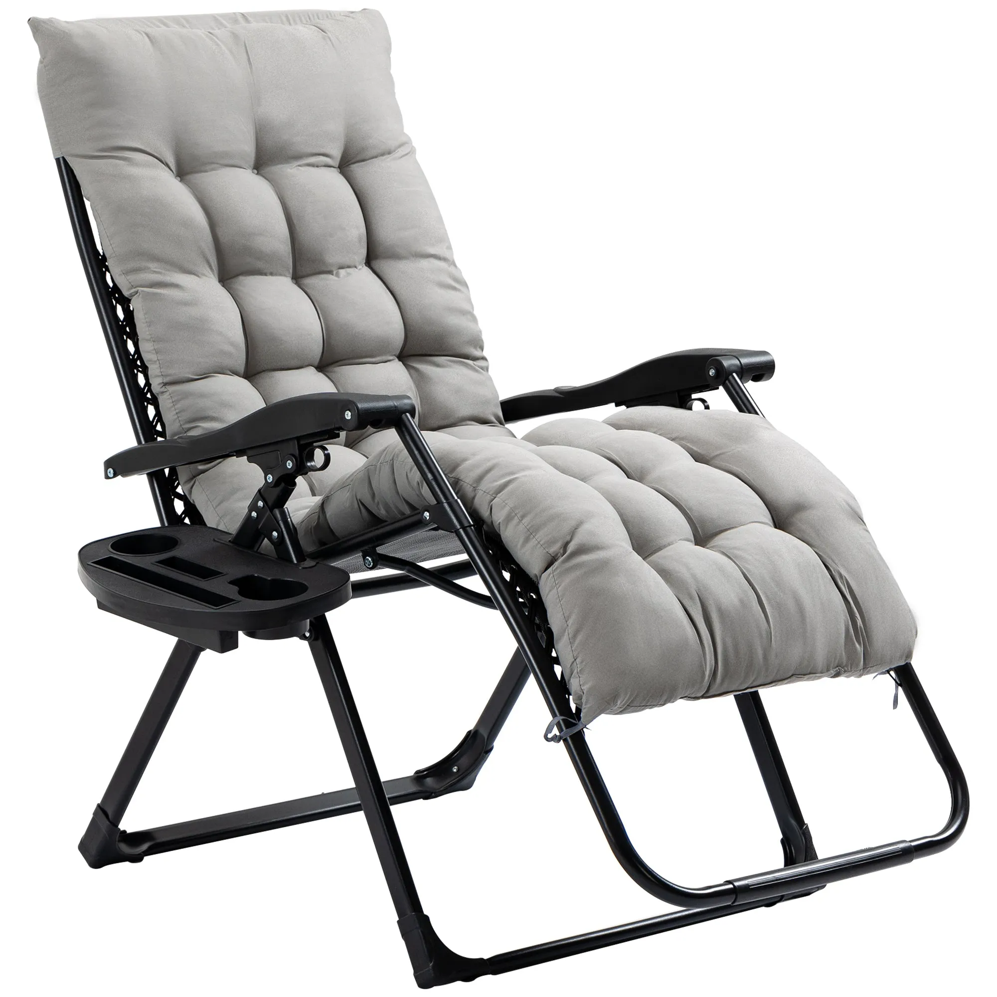 Folding Zero Gravity Recliner Chair with Cup Holder & Padded Cushion, Gray