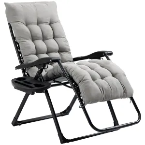 Folding Zero Gravity Recliner Chair with Cup Holder & Padded Cushion, Gray