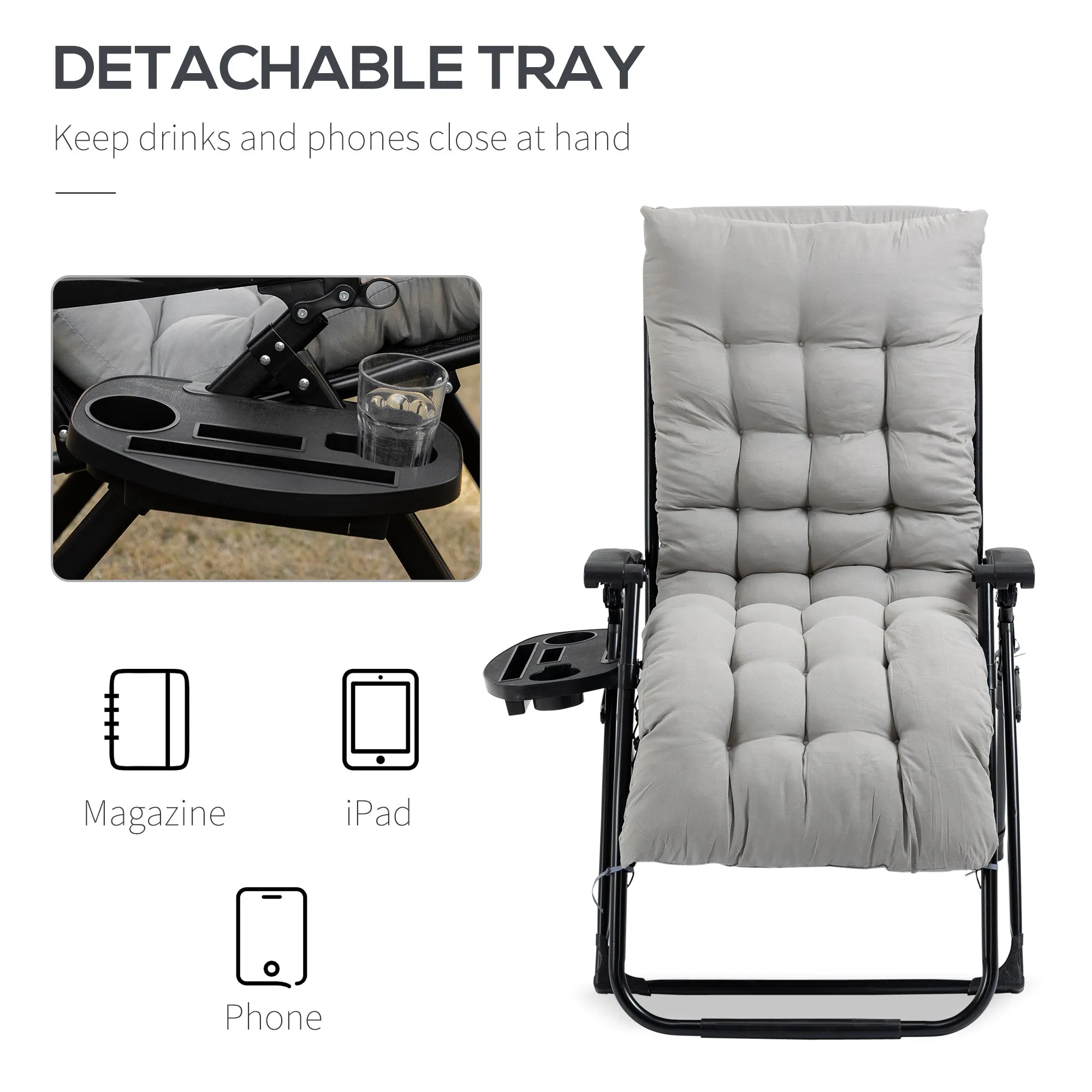 Folding Zero Gravity Recliner Chair with Cup Holder & Padded Cushion, Gray