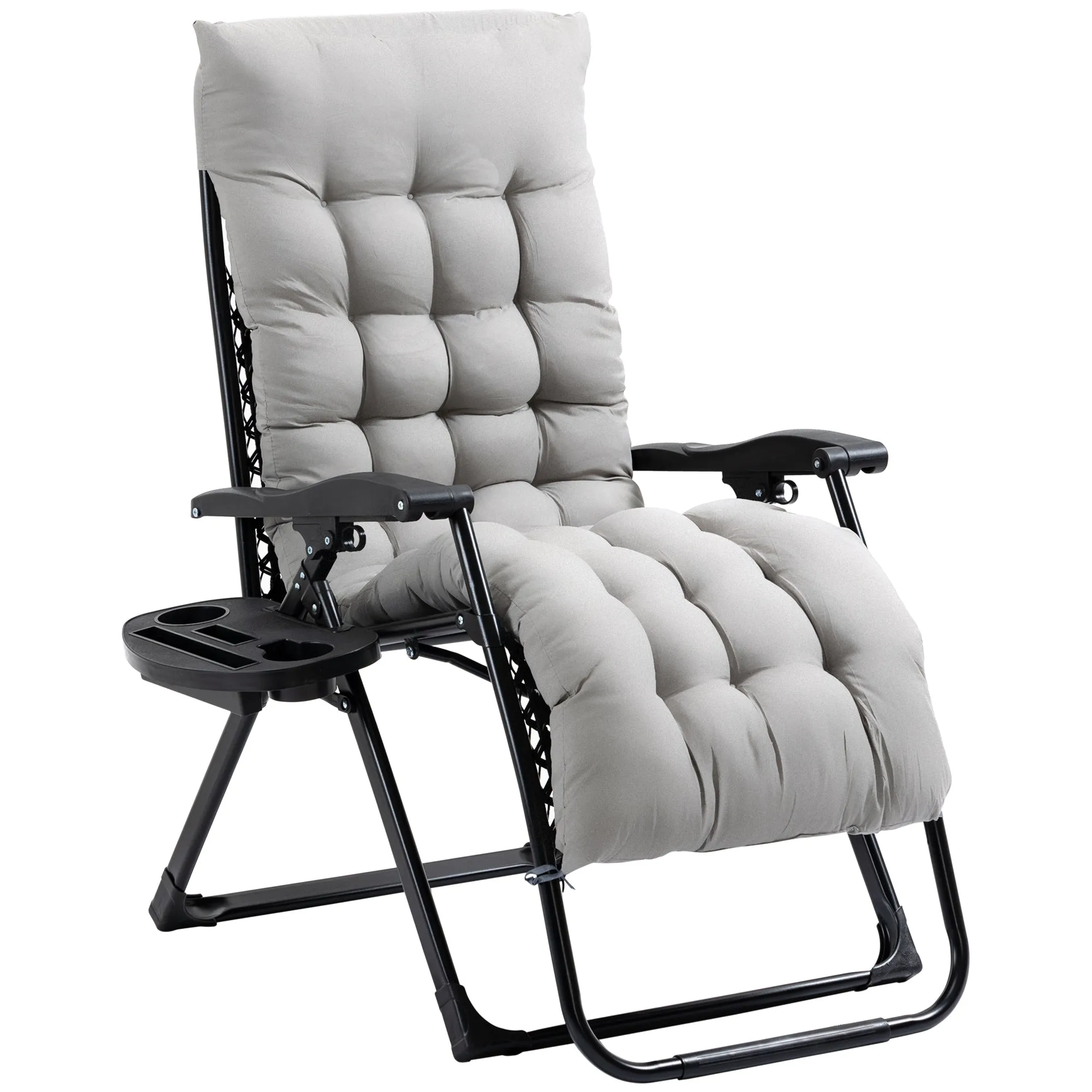 Folding Zero Gravity Recliner Chair with Cup Holder & Padded Cushion, Gray