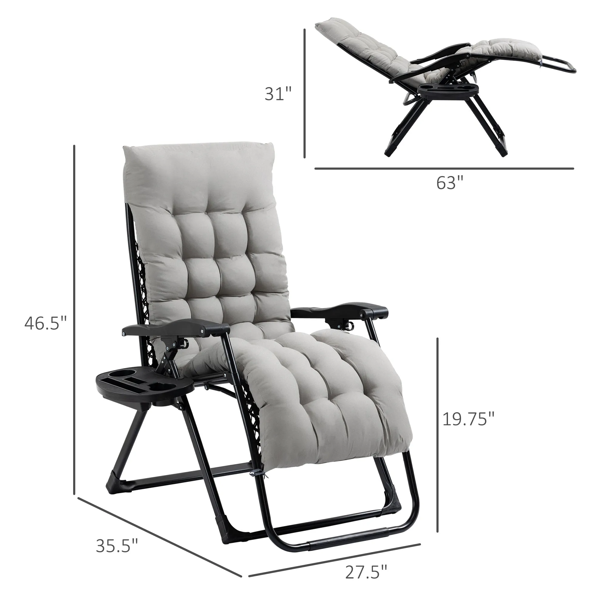 Folding Zero Gravity Recliner Chair with Cup Holder & Padded Cushion, Gray