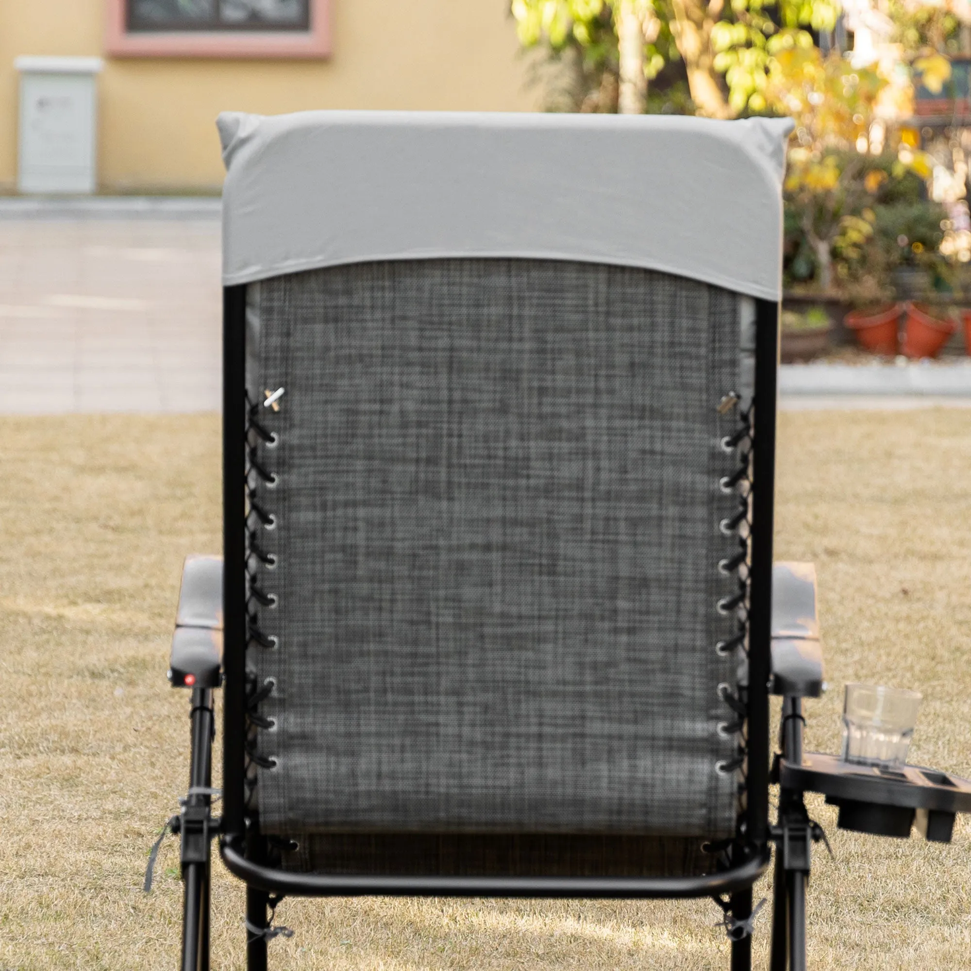 Folding Zero Gravity Recliner Chair with Cup Holder & Padded Cushion, Gray