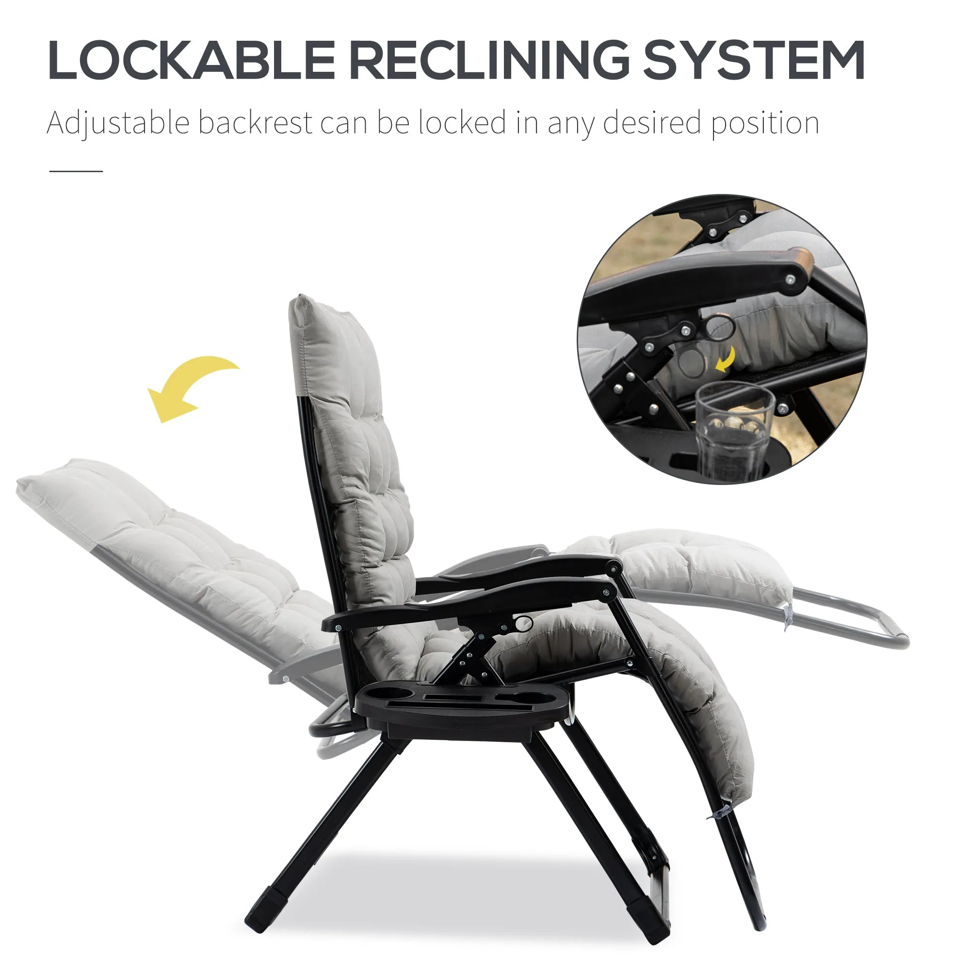 Folding Zero Gravity Recliner Chair with Cup Holder & Padded Cushion, Gray