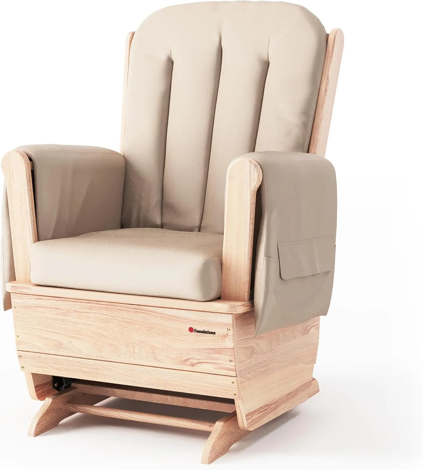 Foundations SafeRocker Standard Glider Rocker - Baby Feeding and Rocking Chair for Nursery, Daycare Environment - Nursery Rocking Chairs with Wood Skirt Base - Tan Vinyl