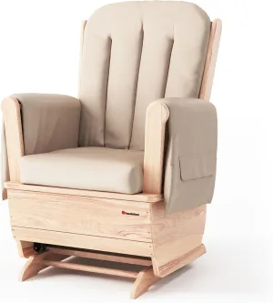 Foundations SafeRocker Standard Glider Rocker - Baby Feeding and Rocking Chair for Nursery, Daycare Environment - Nursery Rocking Chairs with Wood Skirt Base - Tan Vinyl