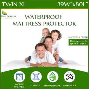 Four Seasons Essentials Twin Extra Long (XL) Size Waterproof Mattress Protector - Cooling Viscose derived from Bamboo Fitted Sheet Mattress Cover - Quilted Jacquard Pad Protects from Dust Allergens