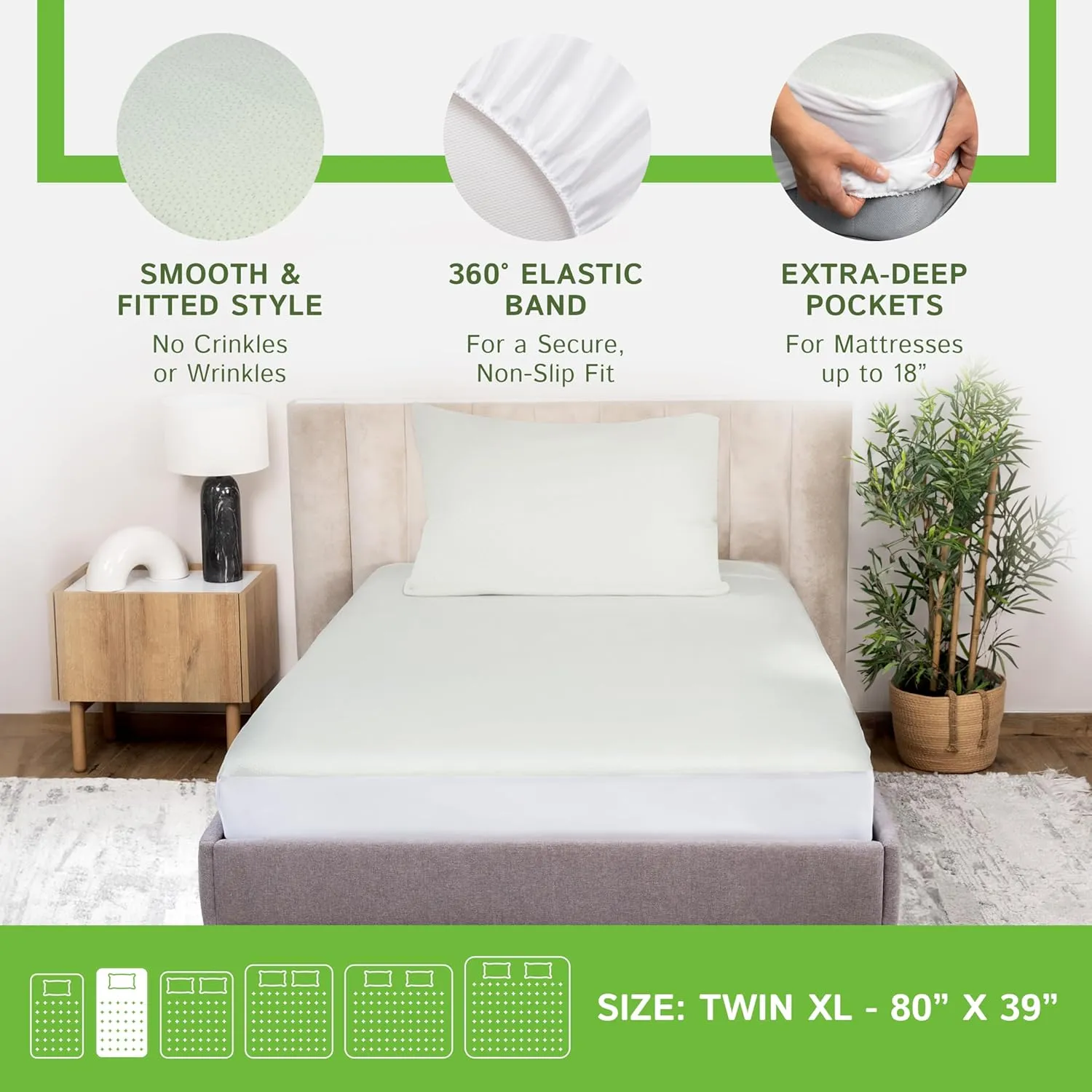 Four Seasons Essentials Twin Extra Long (XL) Size Waterproof Mattress Protector - Cooling Viscose derived from Bamboo Fitted Sheet Mattress Cover - Quilted Jacquard Pad Protects from Dust Allergens