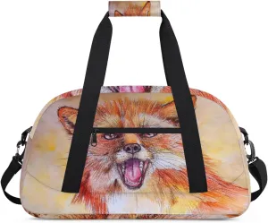 Fox Gym Duffel Bag for Men Women Watercolor Fox Portrait Sports Tote Bag with Adjustable Shoulder Strap for Dance Gymnastics Traveling Outdoor Camping Overnight Stay