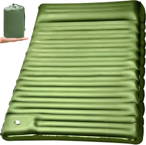 Foyose Double Sleeping Pad for Camping, 5"" Ultra-Thick Camping Mattress with Pillow Built-in Pump, Self Inflating Camping Pad 2 Person for Backpacking, Hiking, Traveling, Tent, Full, Green Srld