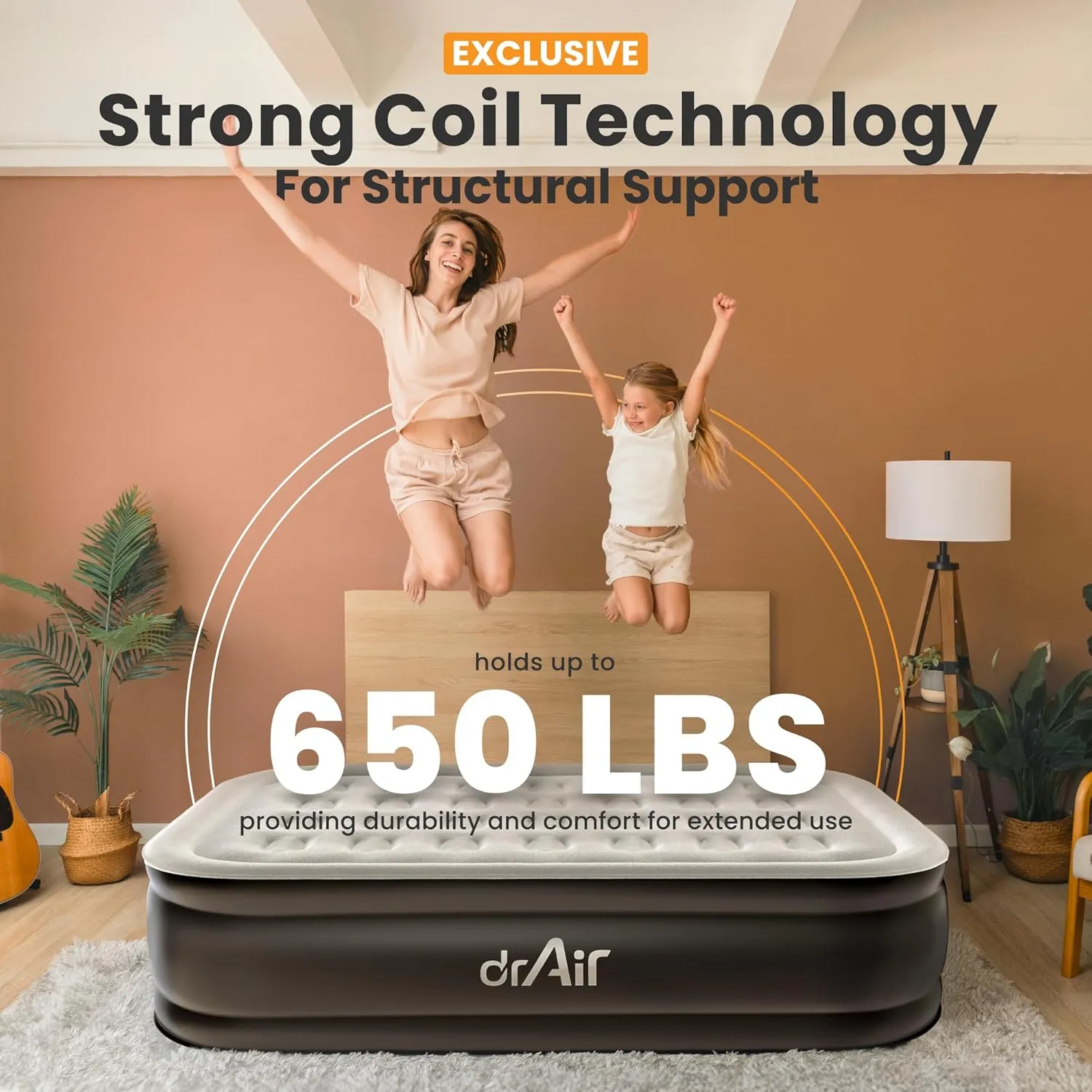 Full Air Mattress, 18” Raised Inflatable Bed with Built-in Pump, Waterproof Velvety Top, Ergonomic Design, Reinforced Support, and Carry Bag for Home, Camping, and Guests