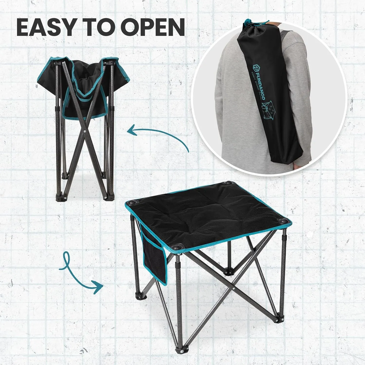 FUNDANGO Folding Camping Stool, 18.1 Inch Oversized Foot Stools 400 Lbs Heavy Duty Portable Padded Seat Anti-Slip Foots & Carry Bag for Fishing Outdoor Lawn Travel (Black)