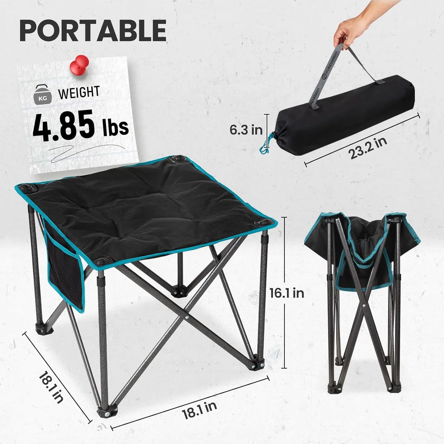 FUNDANGO Folding Camping Stool, 18.1 Inch Oversized Foot Stools 400 Lbs Heavy Duty Portable Padded Seat Anti-Slip Foots & Carry Bag for Fishing Outdoor Lawn Travel (Black)