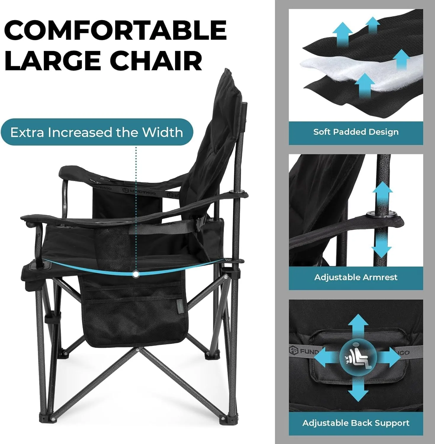 FUNDANGO Heavy Duty 550lb Capacity Oversized Outdoor Chair with Lumbar Support