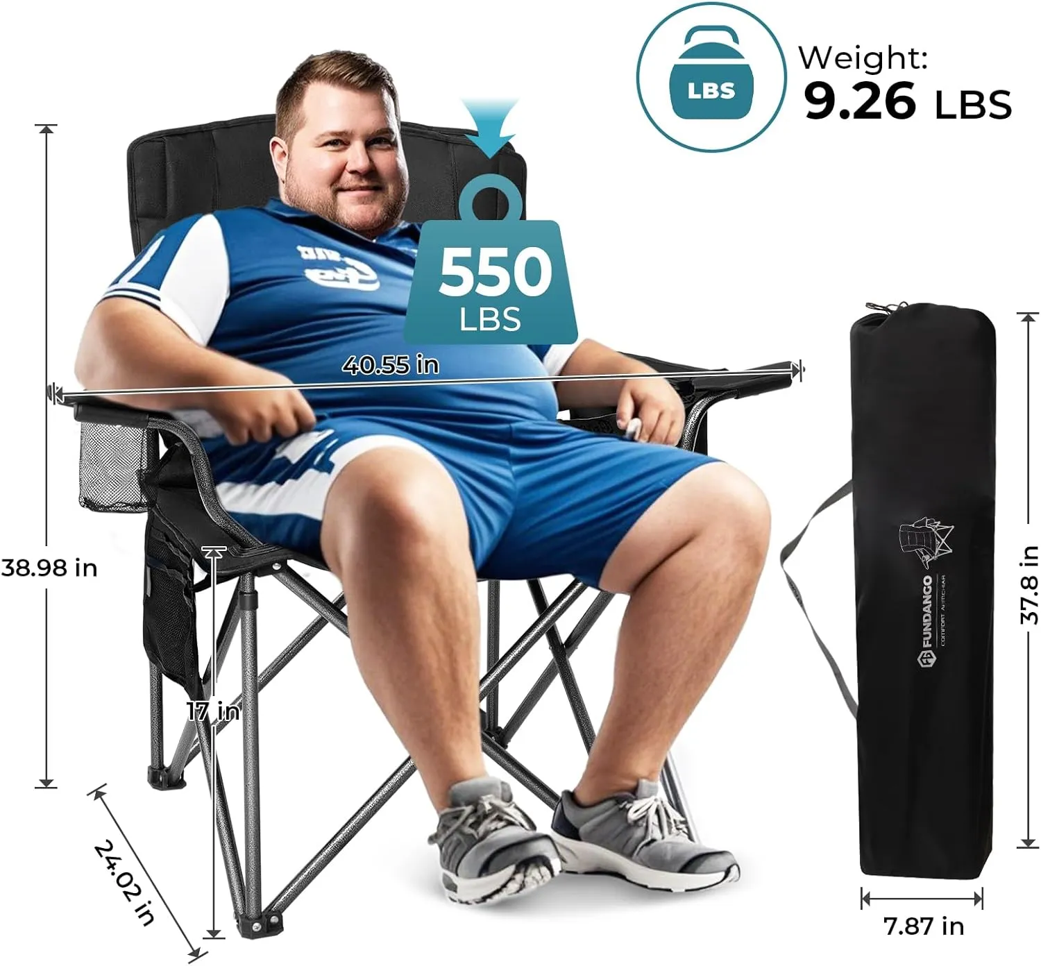 FUNDANGO Heavy Duty 550lb Capacity Oversized Outdoor Chair with Lumbar Support