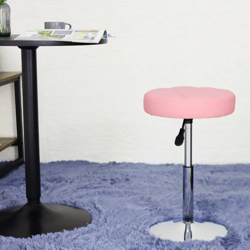 FURWOO Short Round PU Leather Shop Stool - Padded Stool for Salon,SPA,Manicure and Vanity - Small Pink
