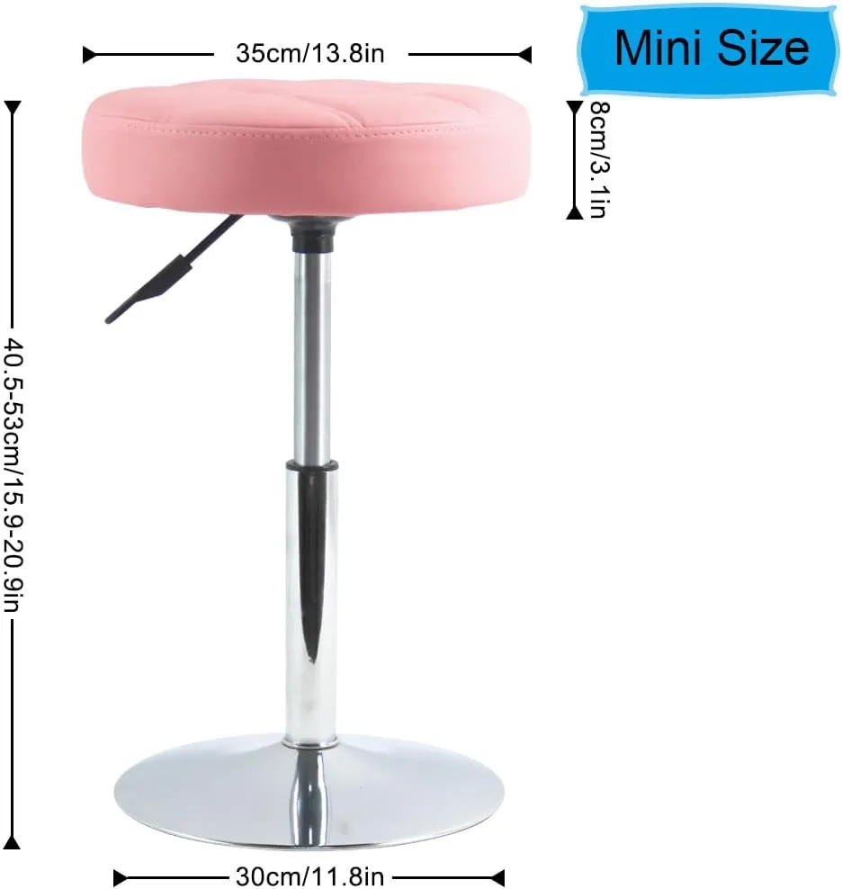 FURWOO Short Round PU Leather Shop Stool - Padded Stool for Salon,SPA,Manicure and Vanity - Small Pink