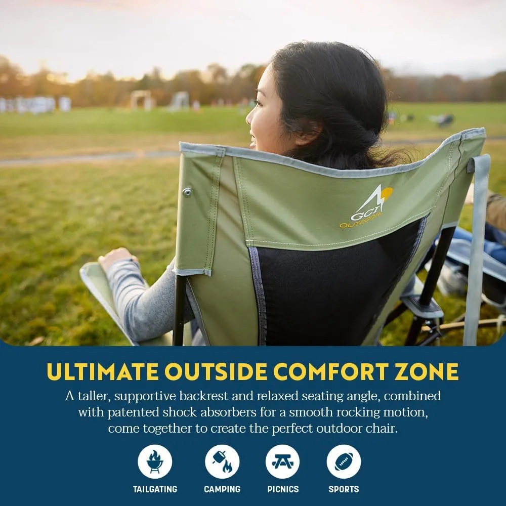 GCI OUTDOOR Comfort Pro Rocker Camping Chair | Portable Folding Rocking Chair with Durable Armrests & Drink Holder — Loden Green