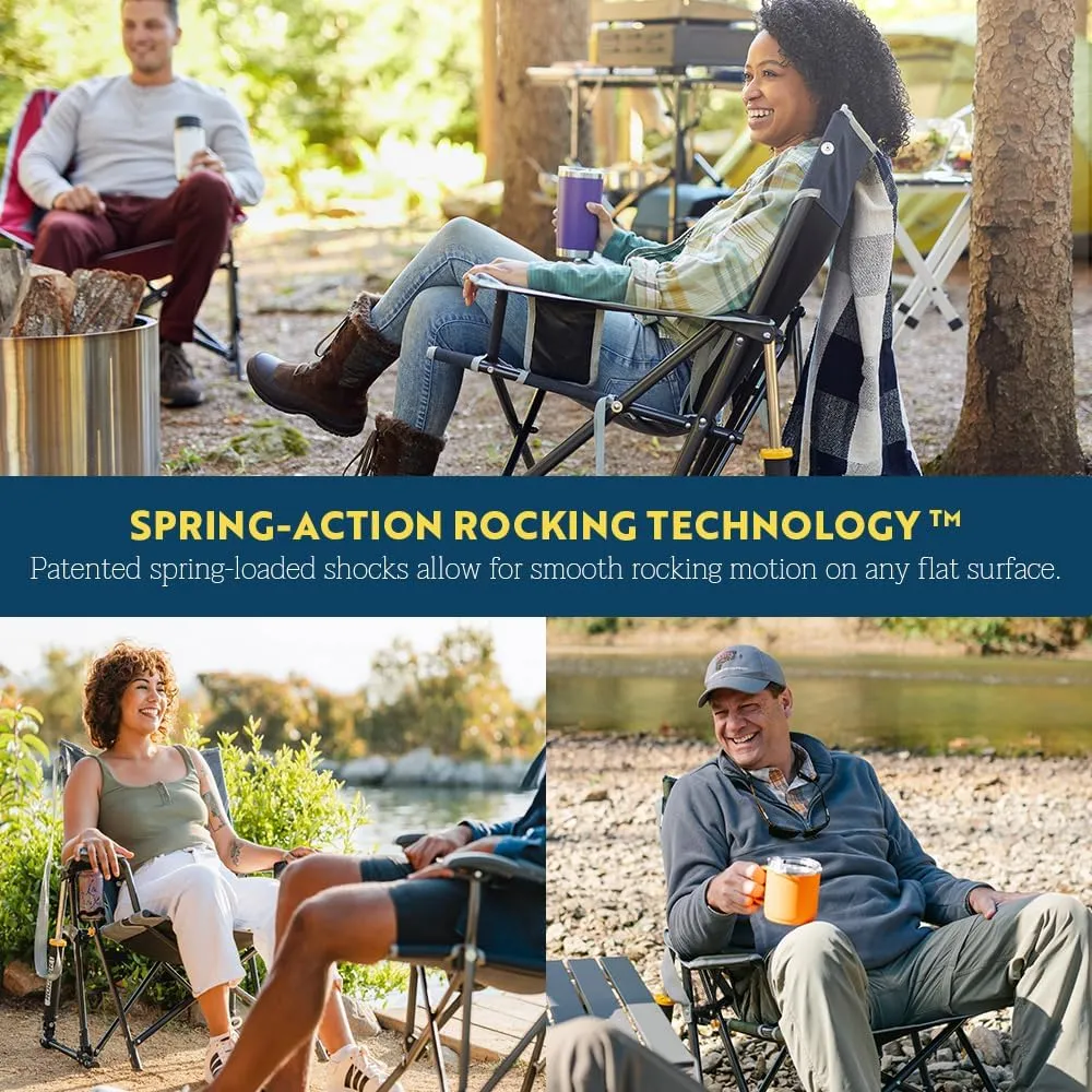 GCI OUTDOOR Kickback Rocker Camping Chair | Portable Folding Rocking Chair with Durable Armrests, Drink Holder & Relaxed Lowered Seat for Comfort — Loden Green