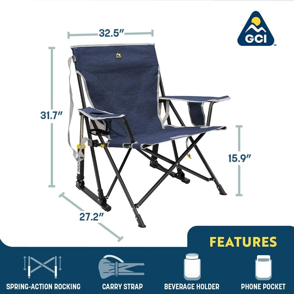 GCI OUTDOOR Kickback Rocker Camping Chair | Portable Folding Rocking Chair with Durable Armrests, Drink Holder & Relaxed Lowered Seat for Comfort — Loden Green