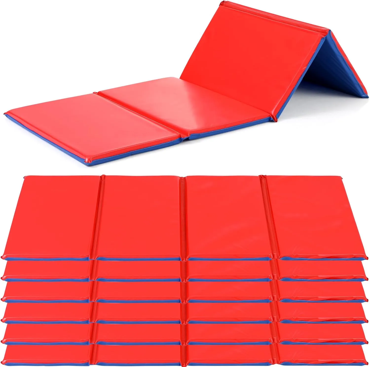 Geelin 6 Pack Folding Rest Mat Toddler Nap Mat Upgraded Folding Exercise Mat 1 Inch Thick Gymnastics Mat 4 Section Classroom Sleeping Mat for Yoga School Daycare Travel and Home