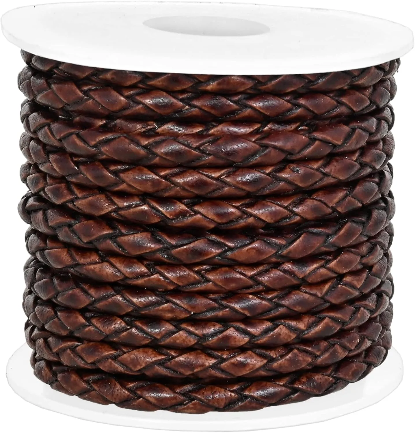 GENIQUE Real/Genuine Round Braided Leather Cord String Rope Folded, Leather Rope for Crafts, Jewelry Making, Necklace, Bracelets (5 Metres) (3mm, Antique Brown Distressed)