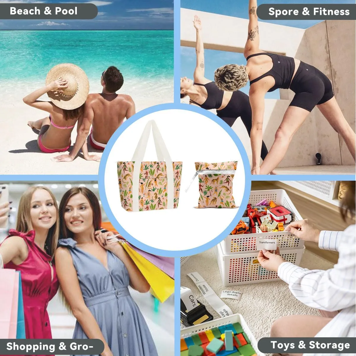 gfuhlre Beach Bag Wet Bag Waterproof Sandproof Women Beach Tote for Friends Travel Gifts with Wet Compartment for Pool Gym