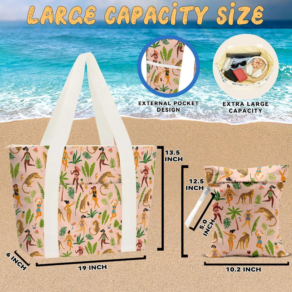 gfuhlre Beach Bag Wet Bag Waterproof Sandproof Women Beach Tote for Friends Travel Gifts with Wet Compartment for Pool Gym