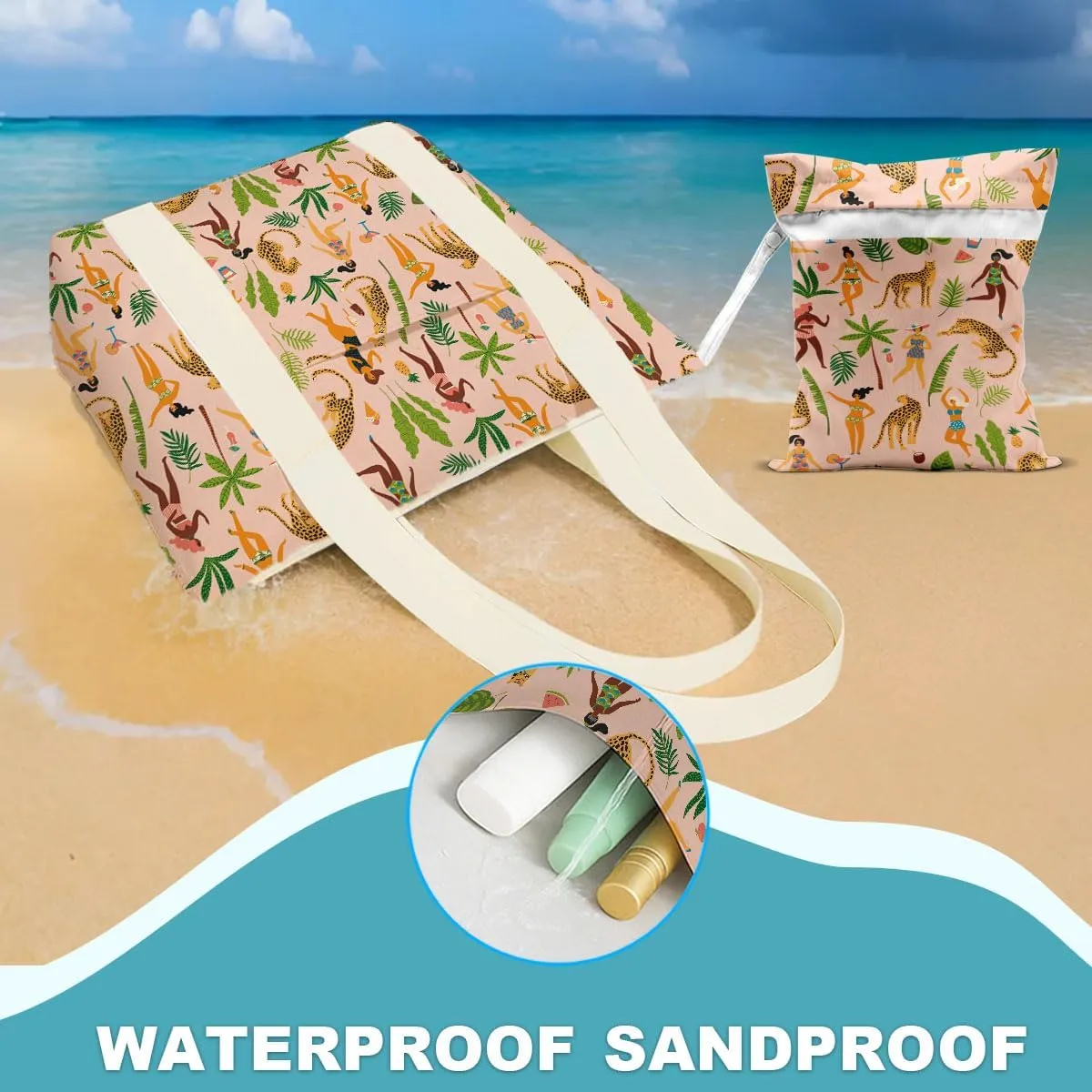 gfuhlre Beach Bag Wet Bag Waterproof Sandproof Women Beach Tote for Friends Travel Gifts with Wet Compartment for Pool Gym