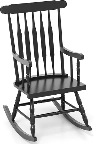 Giantex Outdoor Wood Rocking Chair - Patio Rocking Chair with Solid Rubber Wood Frame, Slat Back, Outside & Indoor Rocker for Garden, Poolside, Balcony, Backyard, Lawn, Front Porch Rocker, Black